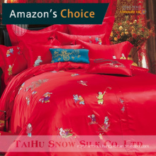 Taihu Snow China red silk satin with embroidery oriental style noble wedding bedding /comforter set(6pcs)